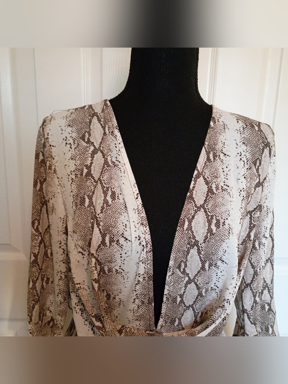 Snake Print V-Neck Women’s Swim Suit Cover up in Beige - Picture 4 of 9